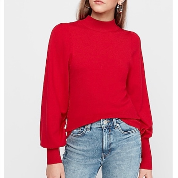 Express MOCK NECK PUFF SLEEVE SWEATER IN KODAK RED - Picture 1 of 3